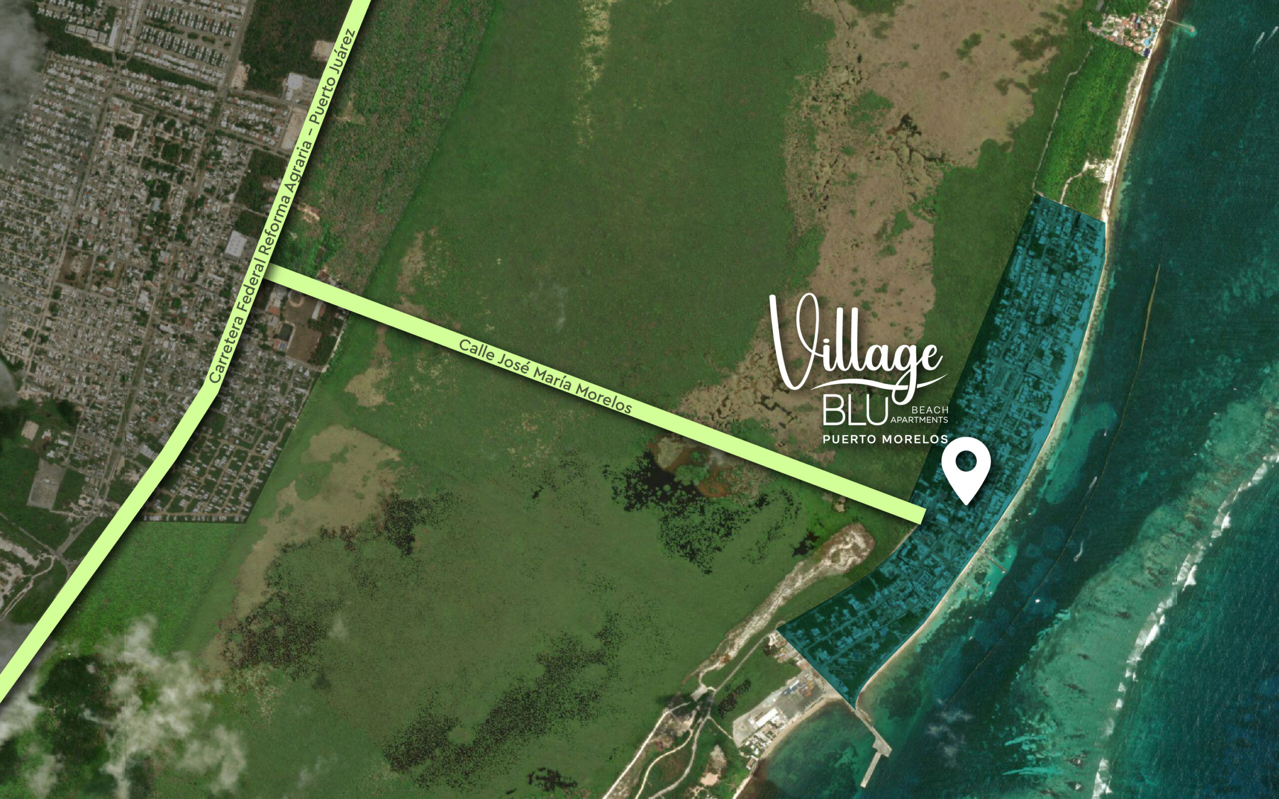 Mapa zonas inmobiliarias Puerto Morelos lado playa vs colonia.