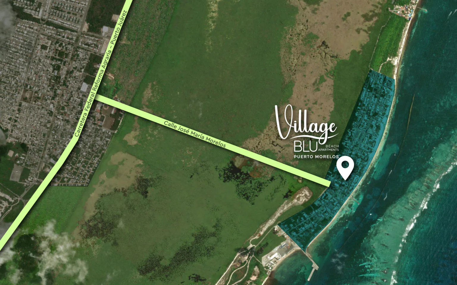 Mapa zonas inmobiliarias Puerto Morelos lado playa vs colonia.